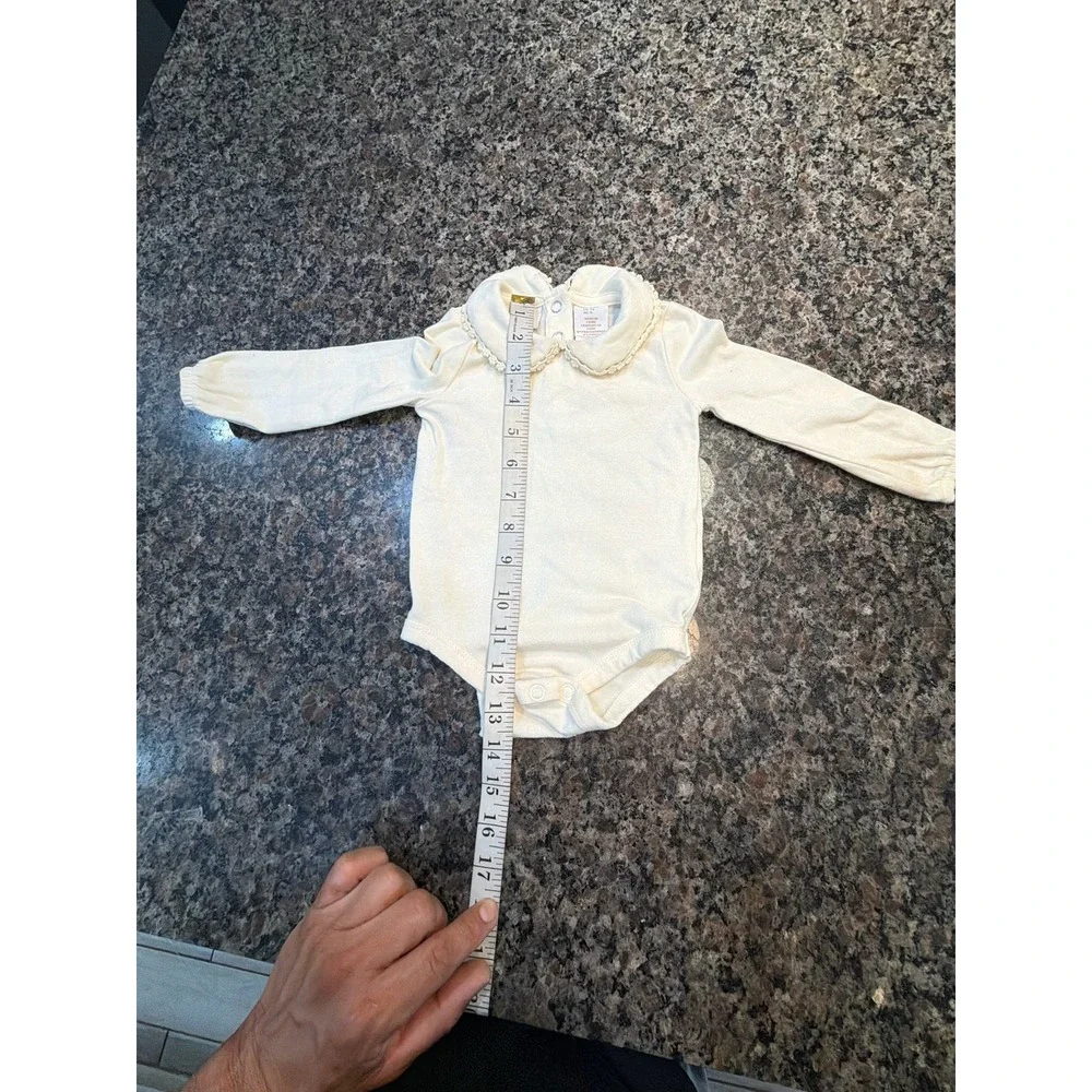 Tommy Bahama Baby Girls Cream Peter Pan Collar Lace Trim Bodysuit 6-9 Months